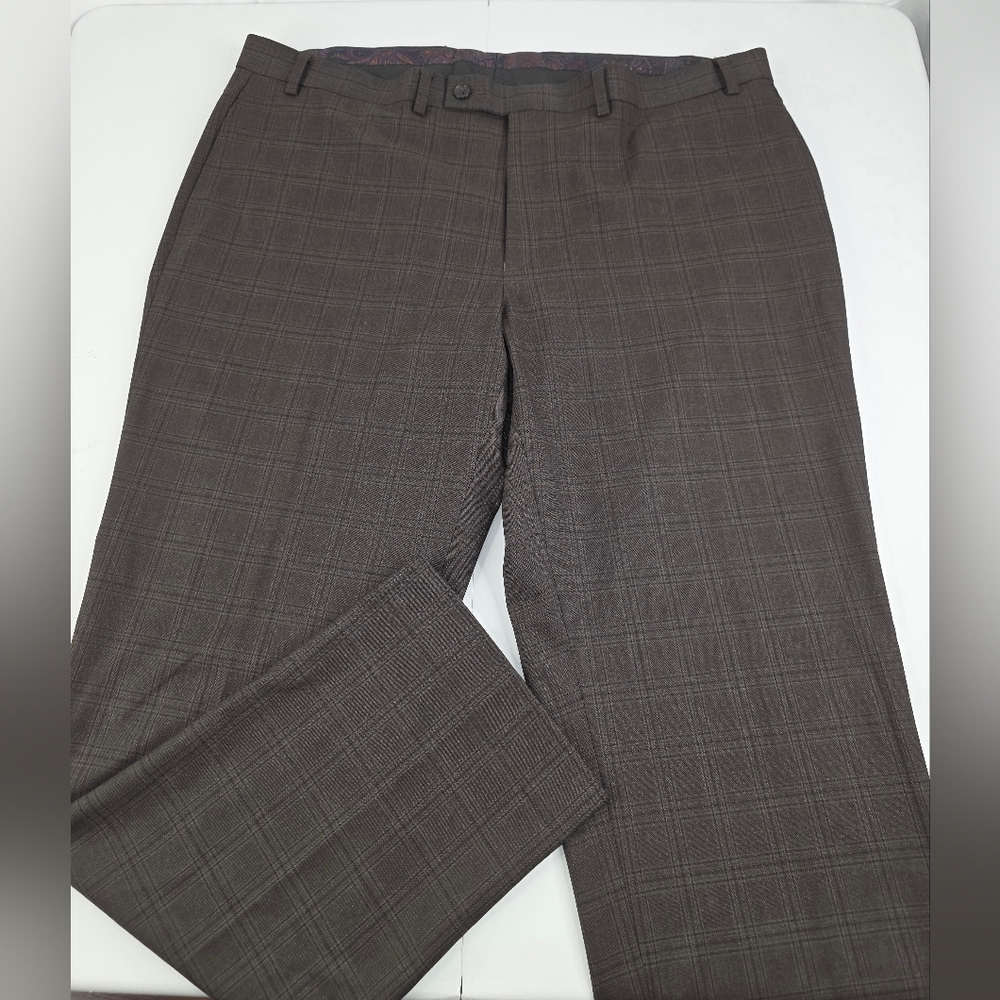 Lauren Ralph Lauren Men's Brown Plaid Flat Front Dress Pants Size 40x30 J-3223